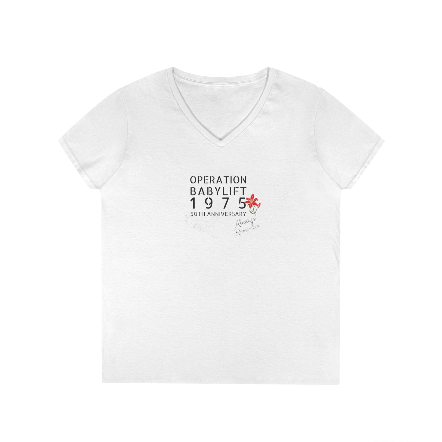 Ladies' V-Neck T-Shirt - Operation Babylift 50th Anniversary Vietnam
