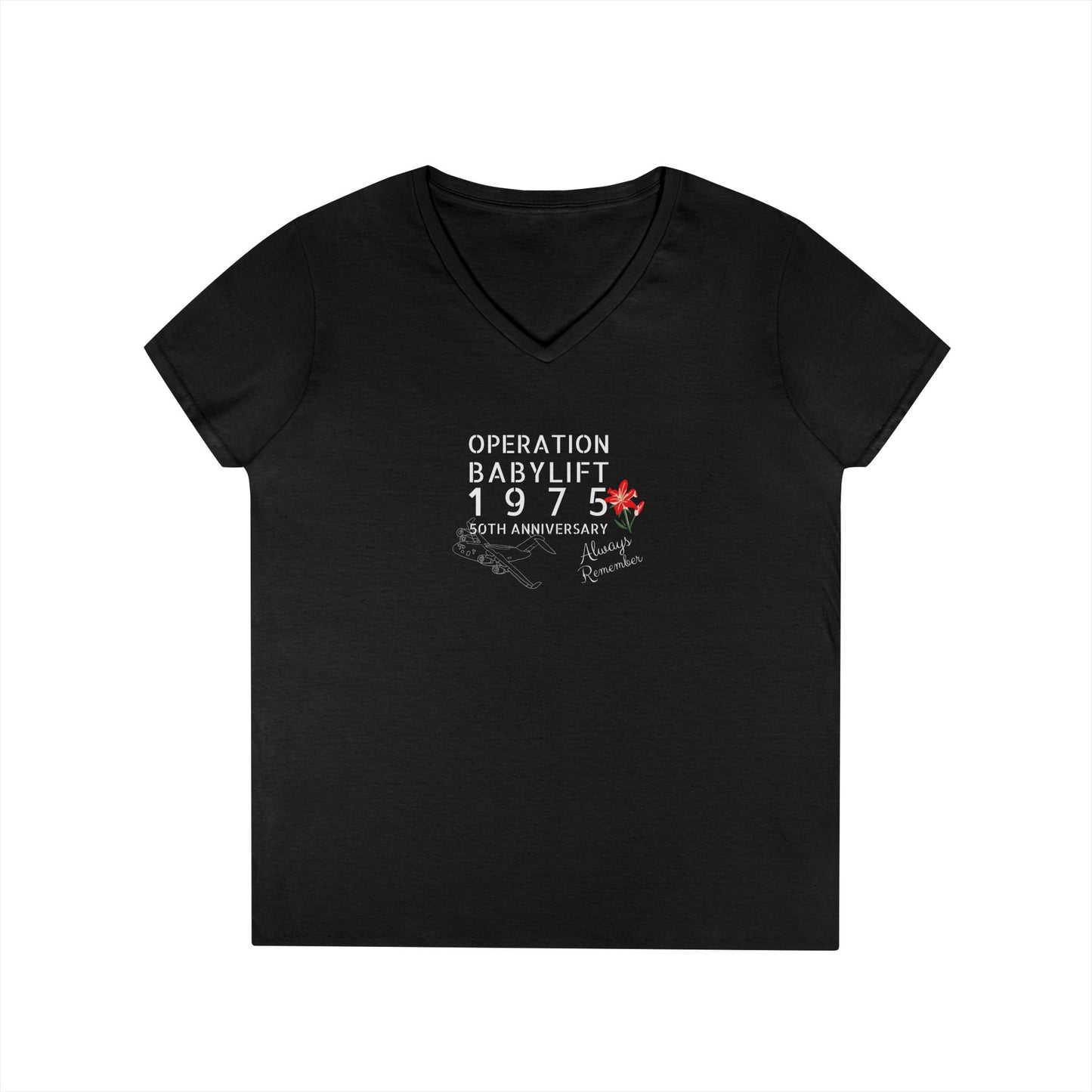 Ladies' V-Neck T-Shirt - Operation Babylift 50th Anniversary Vietnam