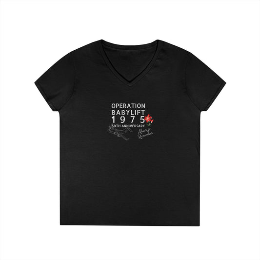 Ladies' V-Neck T-Shirt - Operation Babylift 50th Anniversary Vietnam
