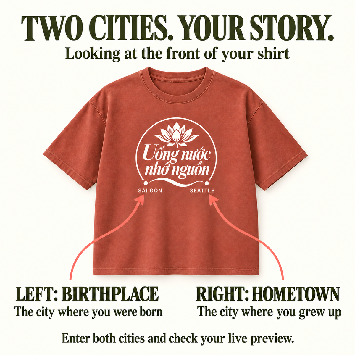 Remember Where You Came From — Personalized Vietnamese Two-City Shirt
