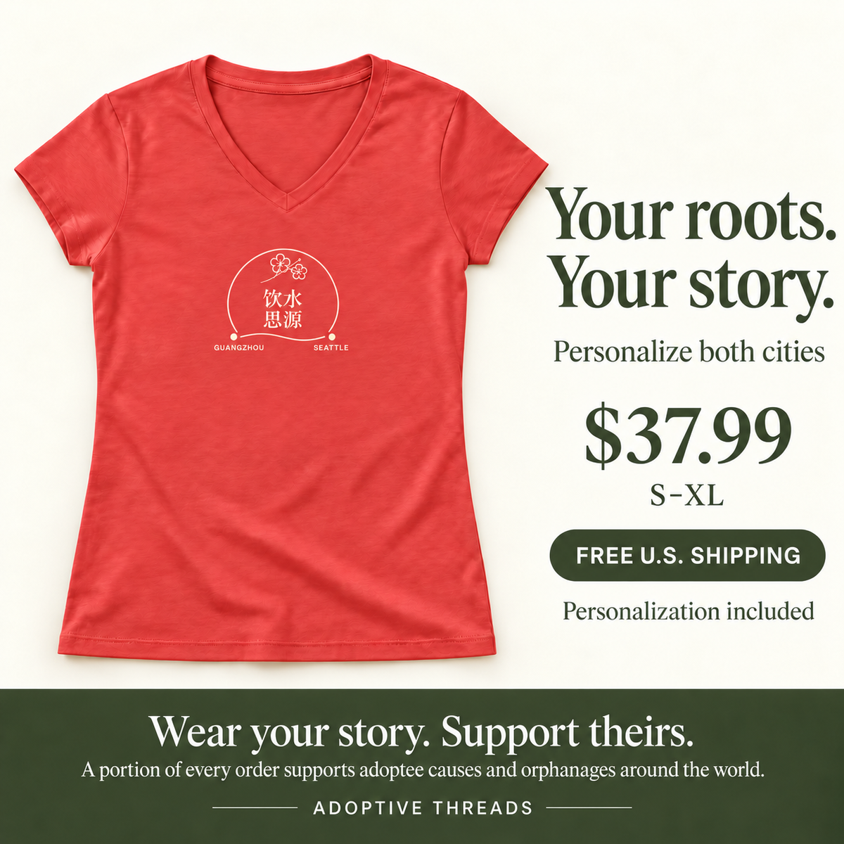 Remember Where You Came From — Personalized Chinese Two-City Women’s V-Neck