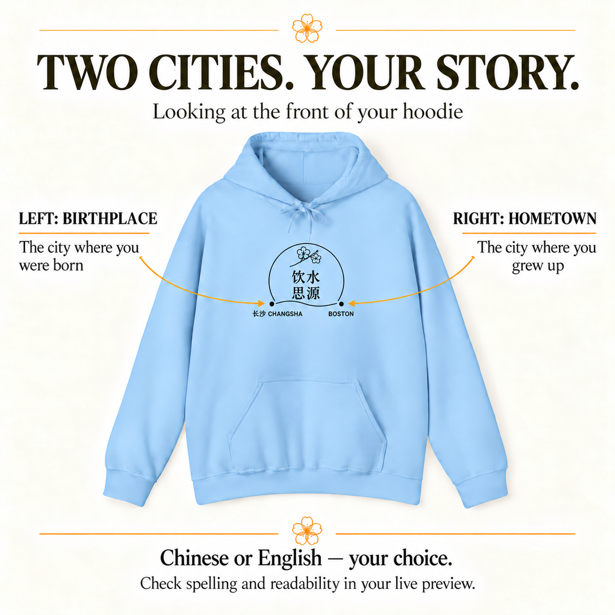 Remember Where You Came From — Personalized Chinese Two-City Hoodie