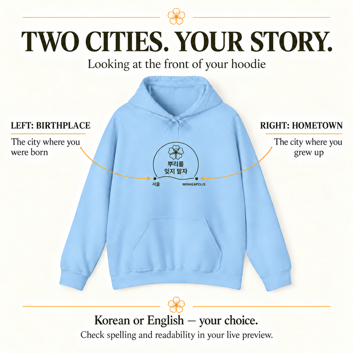 Remember Where You Came From — Personalized Korean Two-City Hoodie